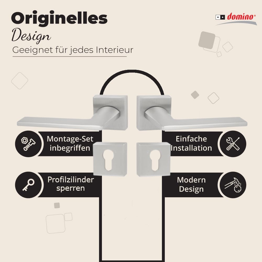domino Türgriff DIANA-QR M4 PZ-Profilzylinder Drückergarnitur für Zimmertüren Türdrücker-Set Rosette