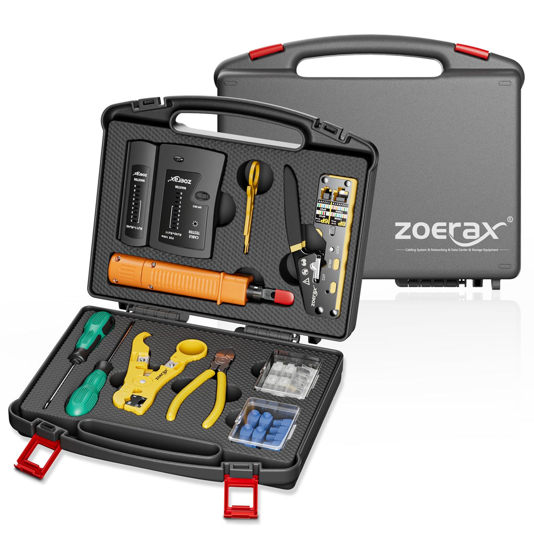 Netzwerk-Werkzeugset, ZOERAX 11 in 1 Professionelles RJ45 Crimpwerkzeug-Kit - Pass Through Crimper,