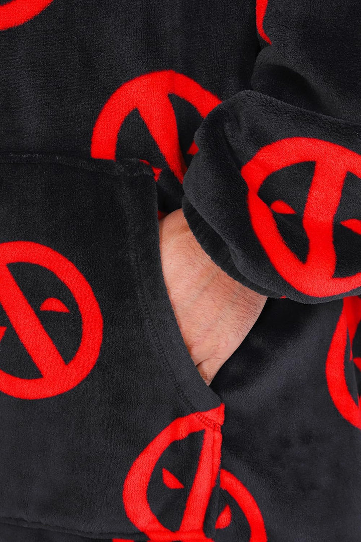Marvel Deadpool Herren-Kapuzenpullover, übergrosse Fleecedecke, Schwarz, Schwarz , Einheitsgrösse