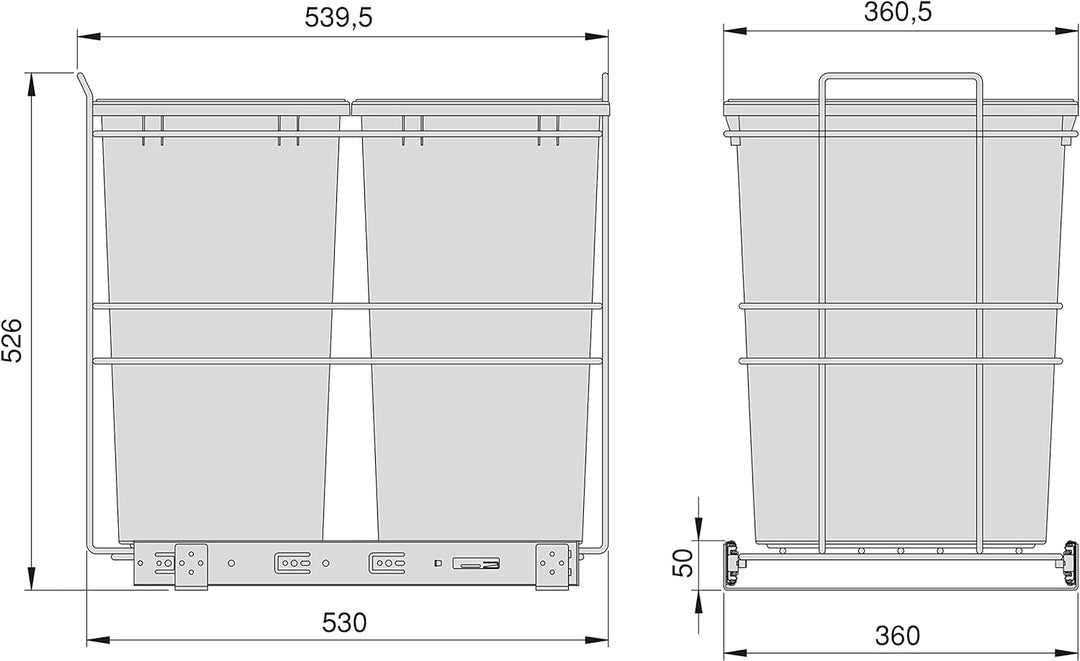 Emuca - Recycling-Behälter für die Küche, 2 x 35 L, Bodenbefestigung und Handauszug, Anthrazitgrauer
