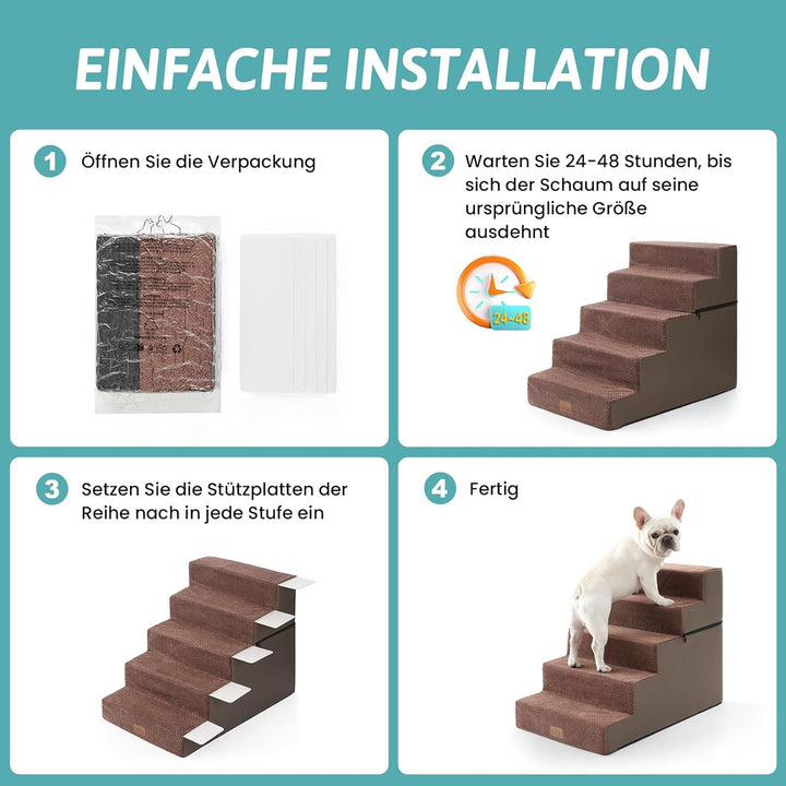 Hundetreppe, 5 Stufen Multifunktionale aus Hochdichtem Schaumstoff für Bett Couch Sofa, 60cm Hoch Ab