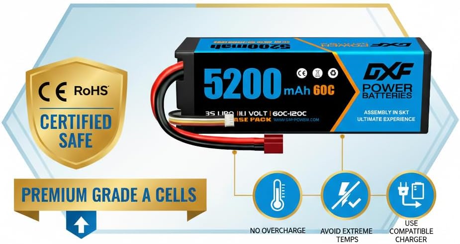 DXF 3S Lithium-Batterie, 5200mAh, 11.1V, 60C, RC-Batterie, mit Deans-Anschluss für ferngesteuertes A