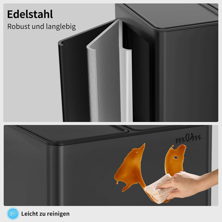 mVm Mülleimer Küche,30 Liter Treteimer,2 x 15 Liter Treteimer, 2 Fächer, Mülltrennsystem, Abfalleime