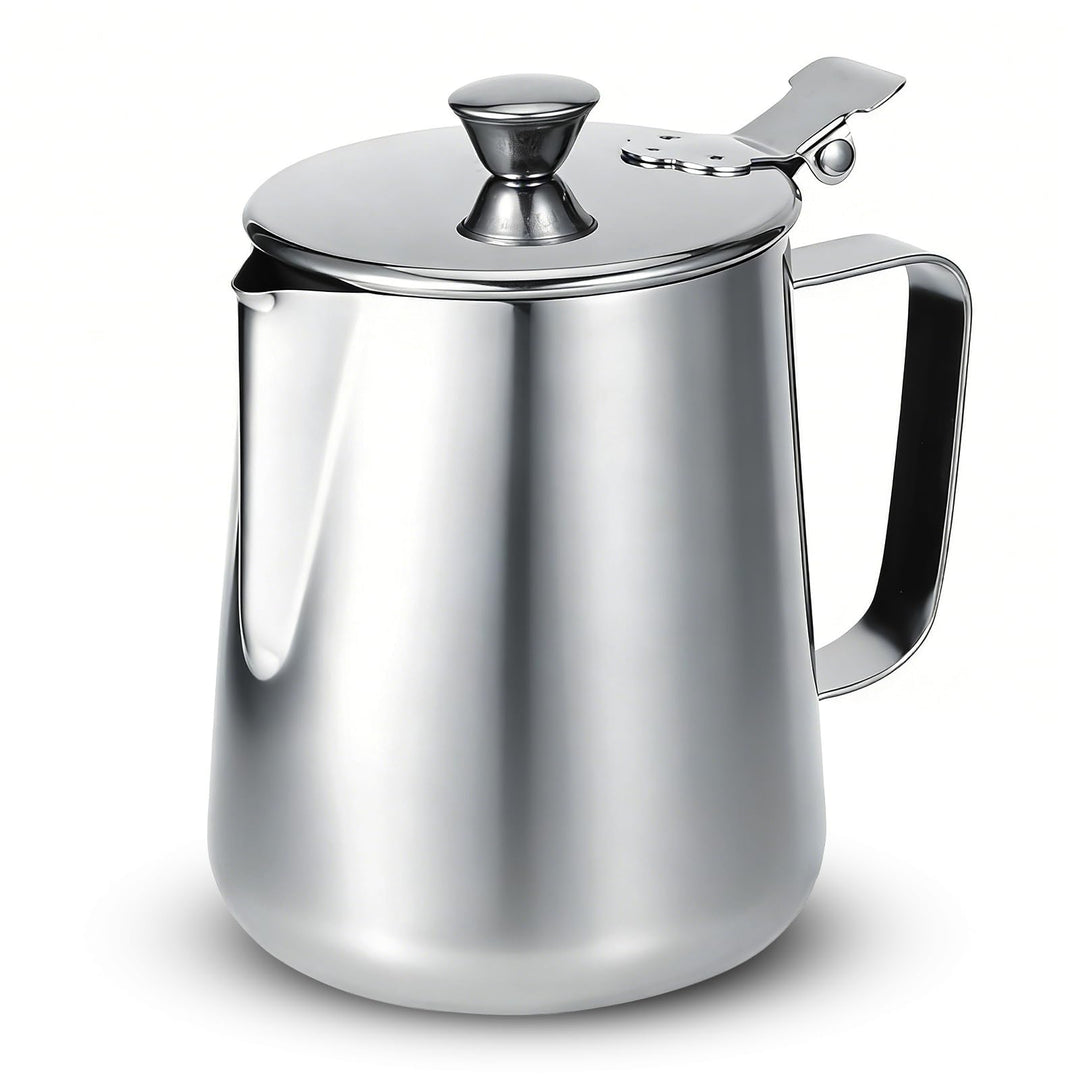 Milchkännchen mit Deckel, 600 ml/1000 ml, Milchaufschäumkännchen, Edelstahl Kanne mit Deckel, Milcha