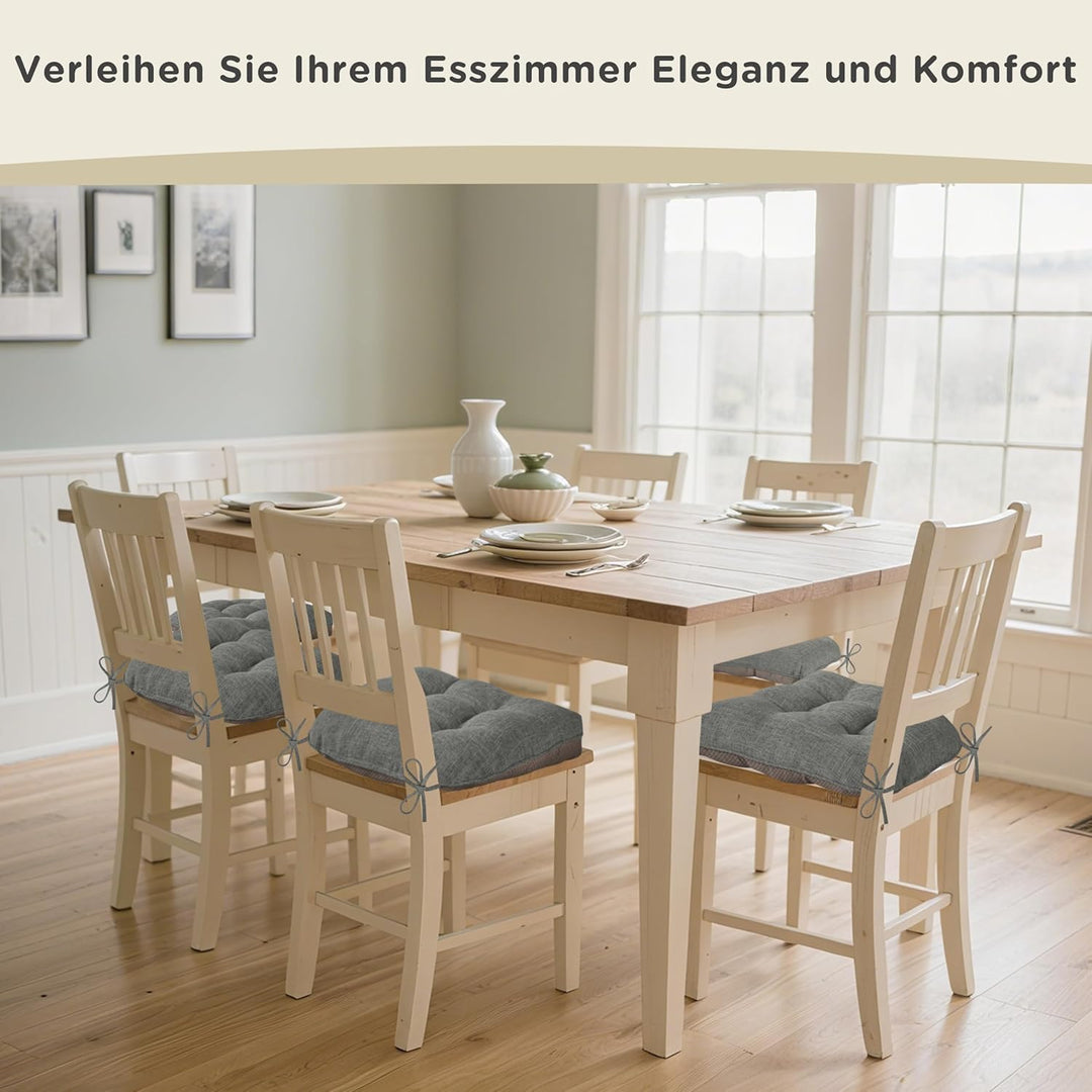 AddGrace 4er Set Stuhlkissen 46x44 cm Sitzkissen für Esszimmerstühle mit Bändern rutschfeste Sitzkis