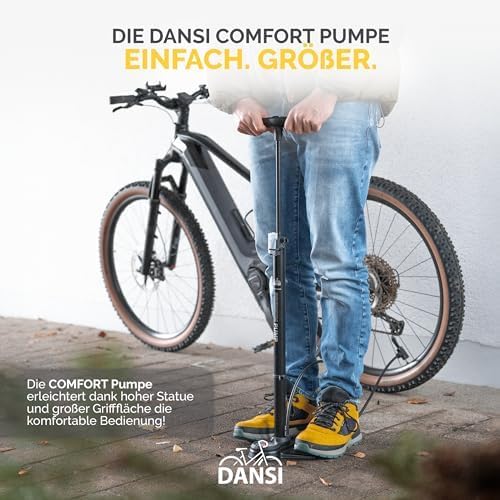 DANSI Stand-Fahrradpumpe alle Ventile AV, SV, DV - Luftpumpe Fahrrad Inklusive Grossem Manometer, Ad
