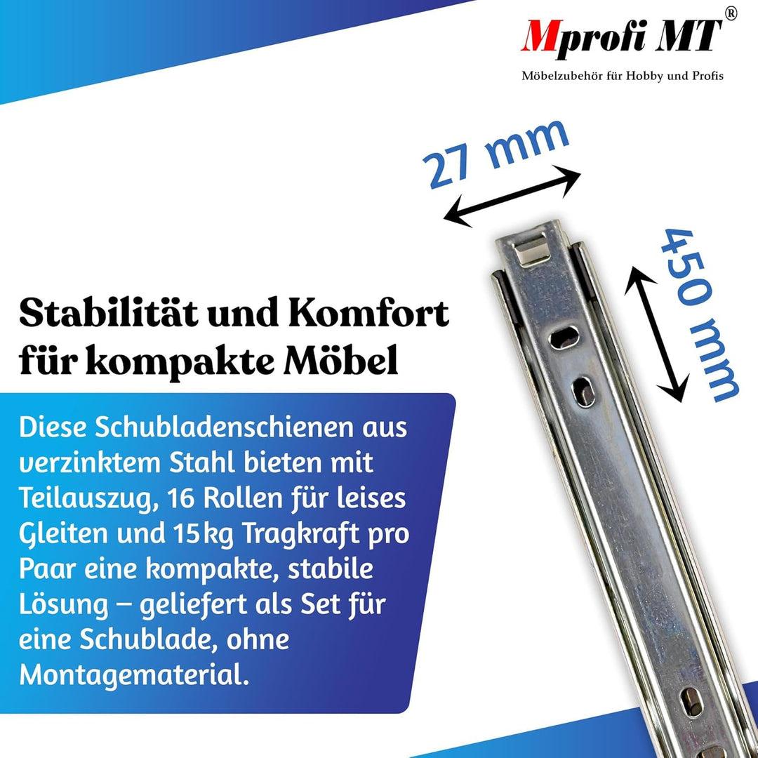 10 X Mprofi MT® (5 Paar) Schubladenschienen-Schubladenauszug-Schienen für Schubladen-Rollenauszug-Ku