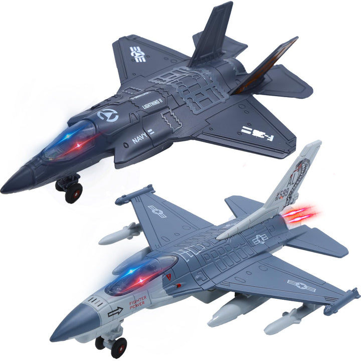 HOLYFUN 2 Packungen Spielzeug Flugzeug für Jungen mit Sound & Licht, Fighter Jet Plane Model Toys, P