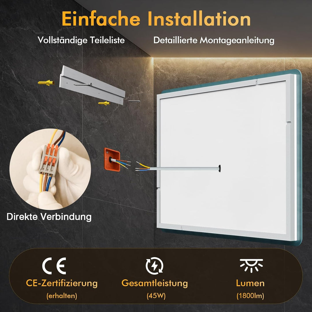 Badspiegel mit Beleuchtung, 100x60cm LED Spiegel mit Licht, 3 Lichtfarben, Dimmbar, Speicherfunktion