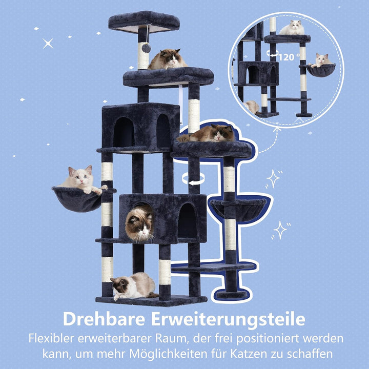 Hey-brother XXL Kratzbaum für gross Katzen, 180 cm hoch Stabil Katzenbaum mit rechts erweitert mit 3