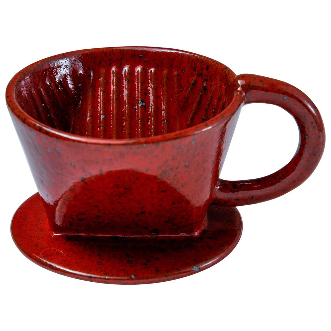 Asayu Japan Keramik Kaffeeaufguss-Set in Chrom Rot mit Papierfilterhalterung und Dripper mit 3 Löche