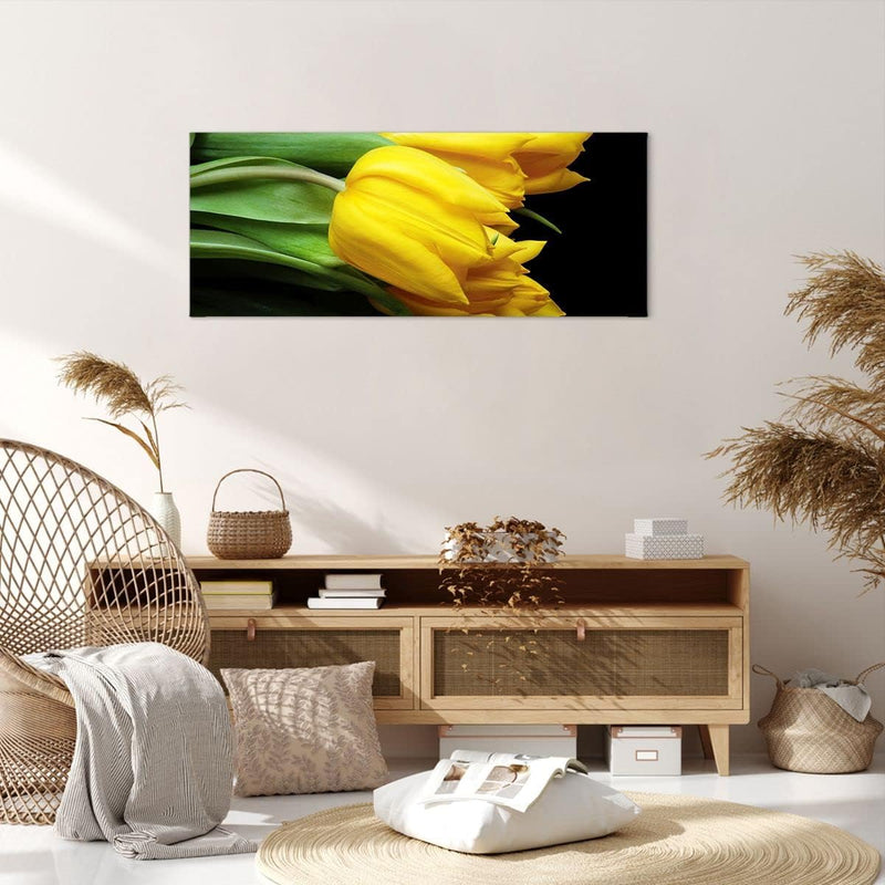 Wandbilder Dekoration Wohnzimmer Tulpen Strauss Spiegelreflexion grün Bilder auf Leinwand 120x50cm L