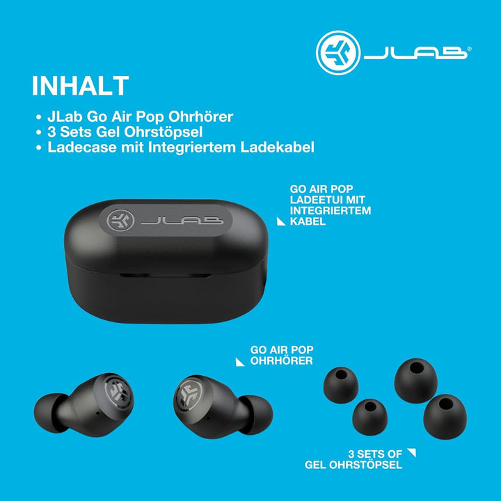JLab Go Air Pop In Ear Kopfhörer kabellos Bluetooth, True Wireless Kopfhörer, 32+ Std Headphones, ka
