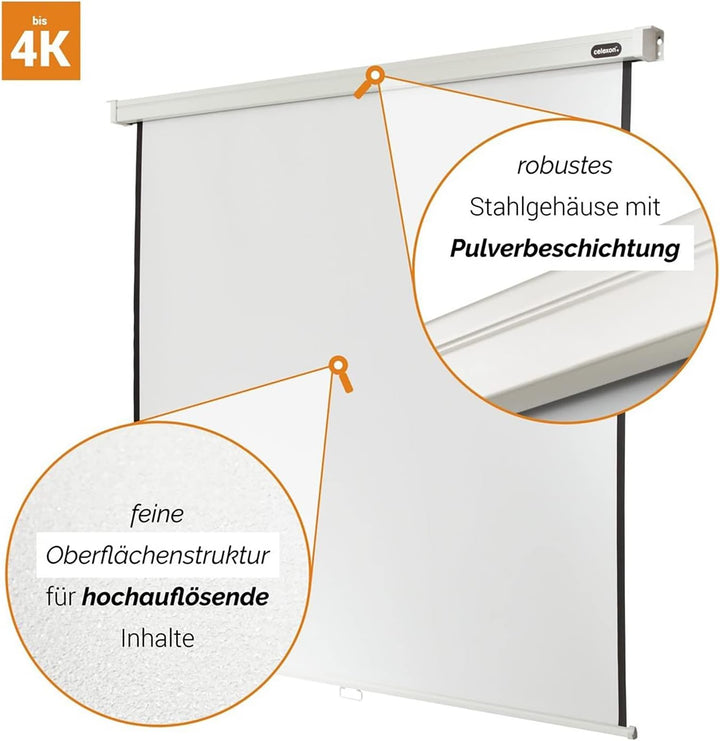 celexon manuell ausziehbare Heimkino- und Business-Beamer-Leinwand 4K und Full-HD Rollo-Leinwand Pro