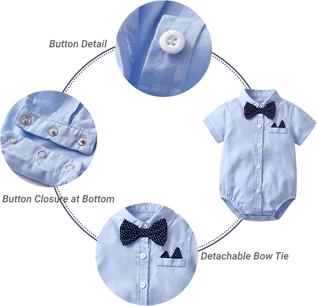 Volunboy Baby Jungen Anzug Set Bekleidung Hemd mit Fliege + Hosenträger Shorts Strampler Anzug 3-6 M