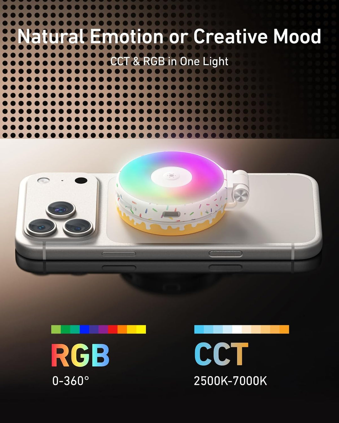 TELESIN Magnetische Selfie Licht RGB für iPhone Magsafe &amp; Android | 2700K–7500K Ringlicht handy | Sc