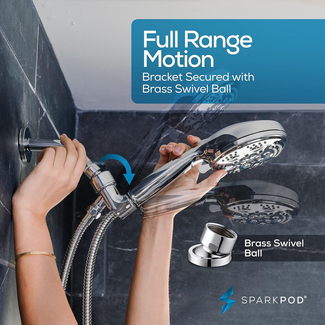 SparkPod 5 Inch 9 Function Shower Head - Handheld High Pressure Jet with On/Off Switch, Pause and Wa