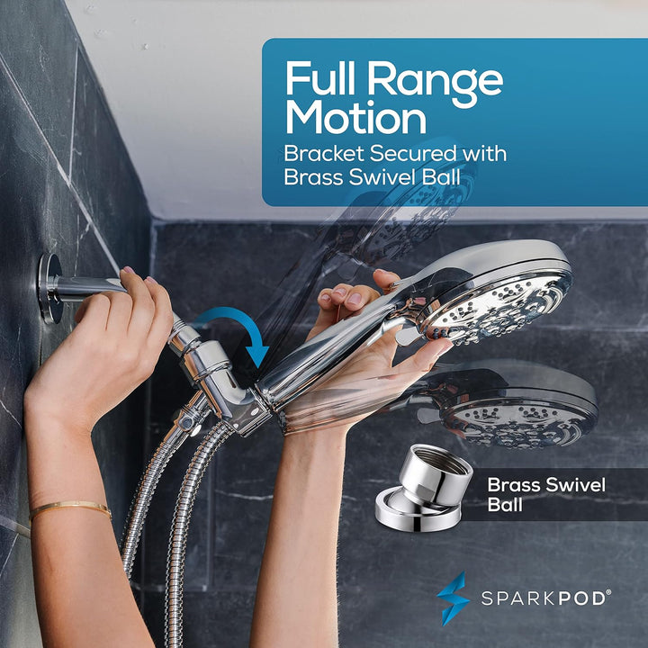 SparkPod 5 Inch 9 Function Shower Head - Handheld High Pressure Jet with On/Off Switch, Pause and Wa