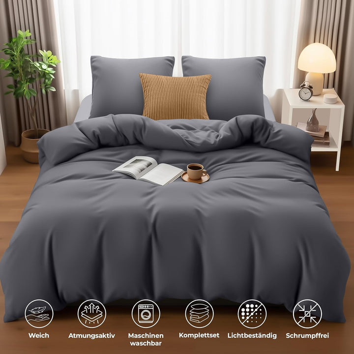 Utopia Bedding Bettwäsche Set - Mikrofaser Bettbezug 260x240 cm + 2 Kissenbezüge 65x65 cm - Grau 260