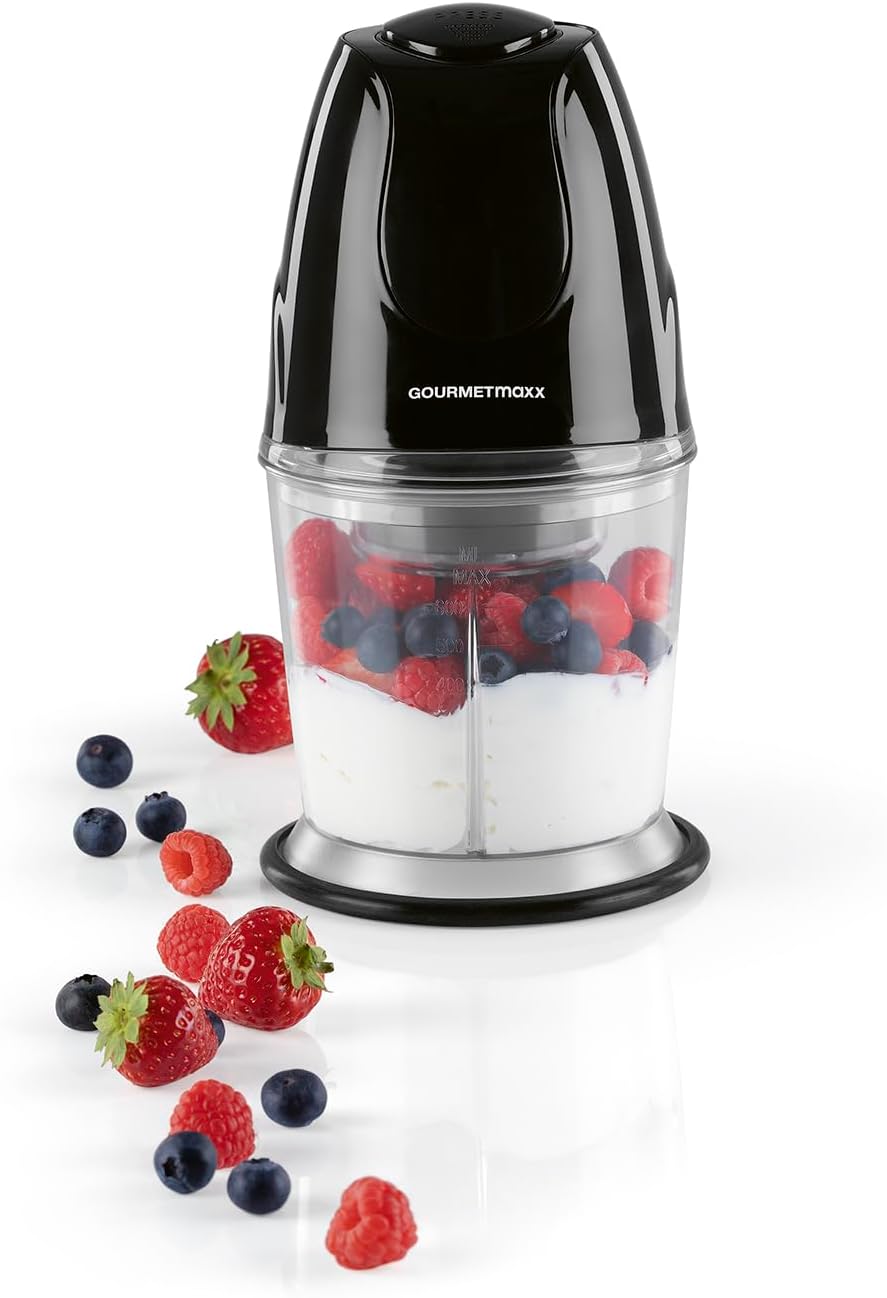 GOURMETmaxx Multi-Zerkleinerer mit praktischer Ein-Knopf-Bedienung | 600ml Volumen, 2 Edelstahl-Dopp