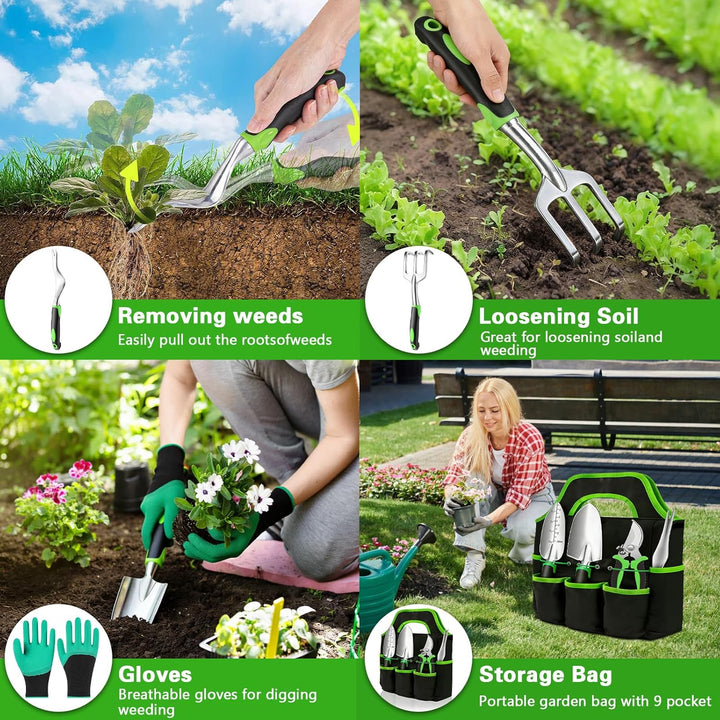 Gartenwerkzeug Set 8 Stück Gartengeräte Set Garten Werkzeug aus Edelstahl Gartenset Werkzeug mit Tas