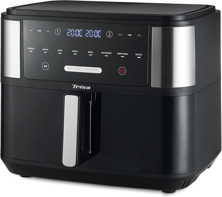 Trisa Crunchy Fry Pro Dual Heissluftfritteuse 10L mit Doppelkammer & SYNC FINISH, Airfryer mit herau
