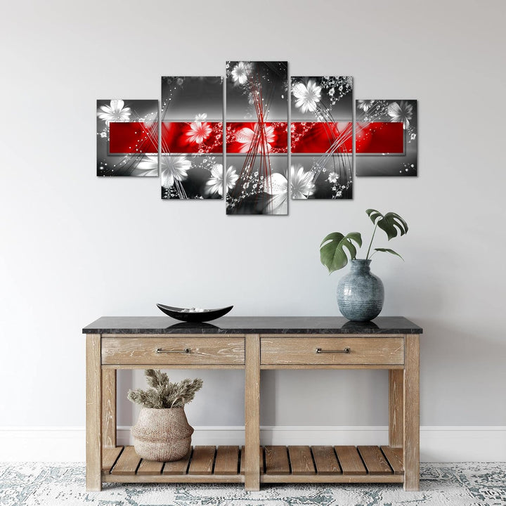 Runa Art Wandbilder Abstrakt Blumen 5 Teilig Bild auf Vlies Leinwand Deko Wohnzimmer Ornamente Grau