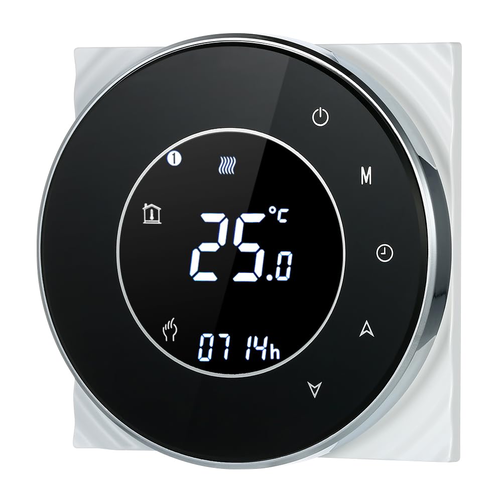 Decdeal Raumthermostat Gaskesselheizung WiFi Runde LCD Touchscreen Programmierbare Thermostat mit Hi