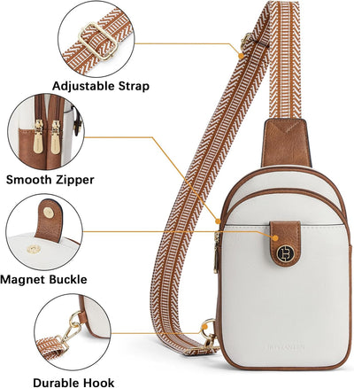 BOSTANTEN Brusttasche Damen Schulterrucksack Sling Bags Klein Umhängetasche Crossbody Bag PU Leder B