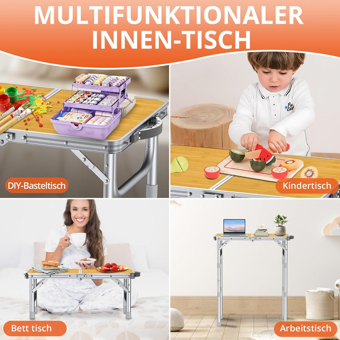 FUNYKICH Campingtisch 58x40cm,tragbarer Aluminium Klapptisch mit 3 Höhenverstellbar(26/48/70cm),Leic