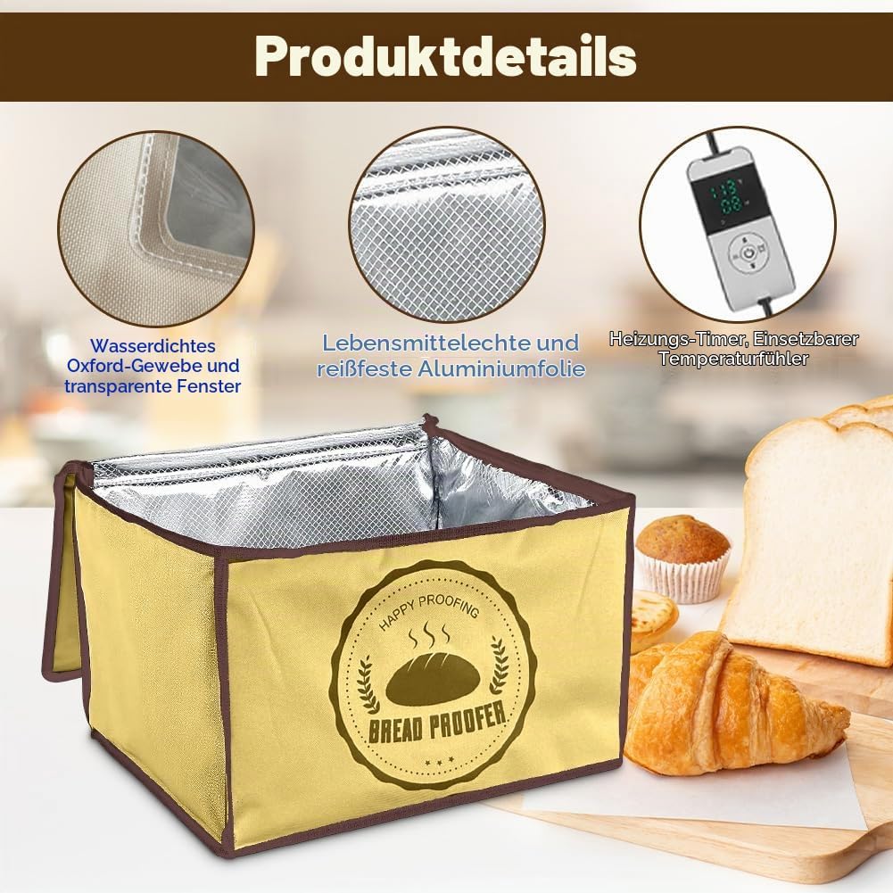 Gärbox Sauerteig, Teigbox Pizza mit Deckel - Faltbare Brot Gärbox 30L, Temperatur &amp; Timer, Pizzateig