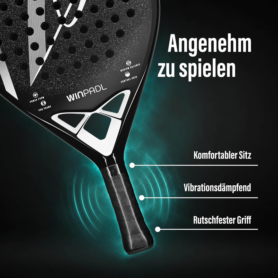 Padelschläger Zone One aus Carbonfaser - 100% Carbon-Rahmen, Soft-Eva-Kern, 365 g, Tropfenform, raue