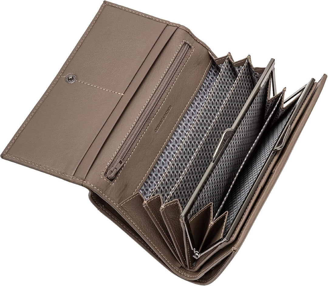Damen Portemonnaie geräumig aus echtem Leder Multi-Fächer mit Münzfach und Kartenfächern Taupe, Taup