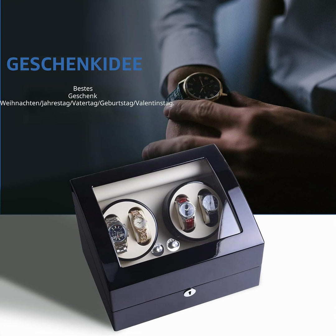 XTELARY Uhrenbeweger, Automatik Uhrenbeweger für 2/3/4/8 Uhren, Tastensperre zum Entriegeln, Ausgest