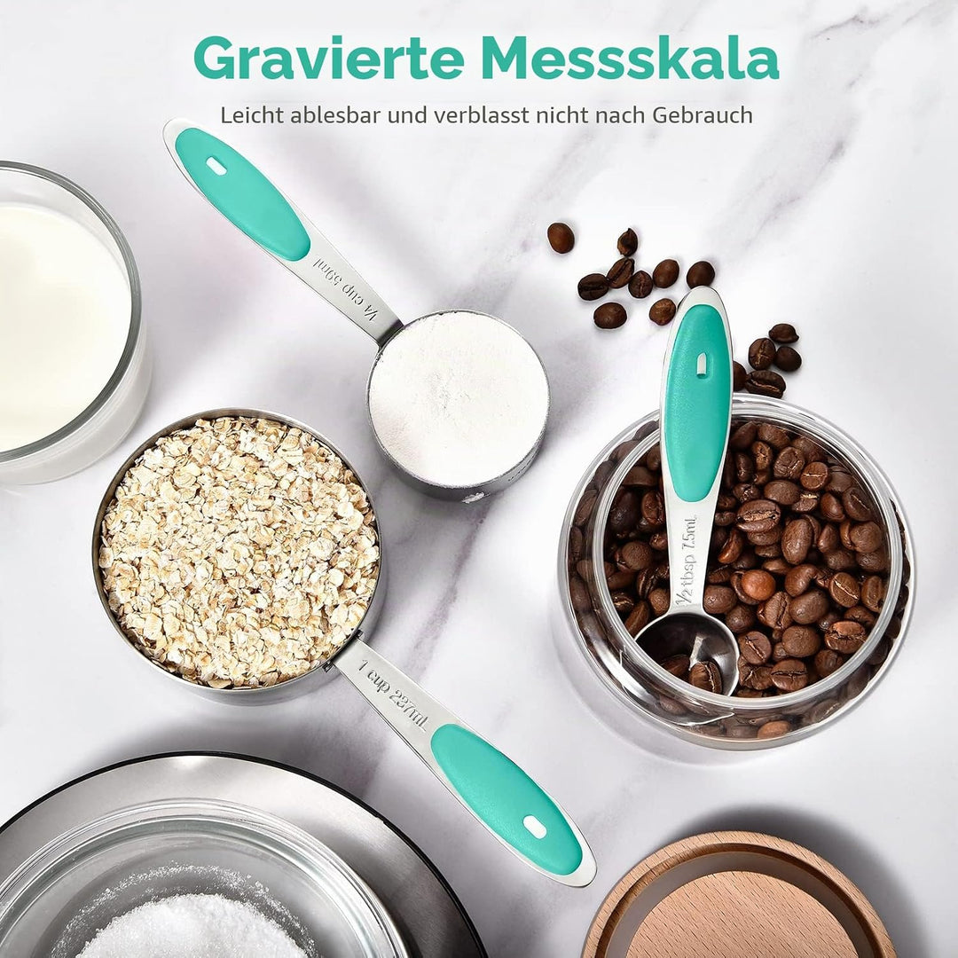 Messbecher und Messlöffel 12er-Set: U-Taste Nesting Cups, Teelöffel und Esslöffel aus Edelstahl 18/8