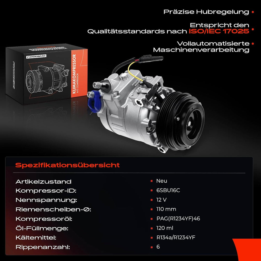 Frankberg Klimakompressor Klimaanlage Kompatibel mit 5er E60 3.0L 2007-2010 5er Touring E61 3.0L 200