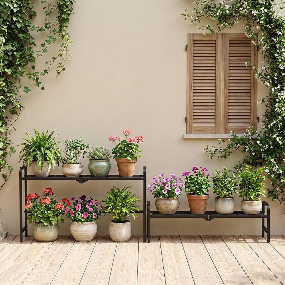 Pflanzenständer Metall 2-stufiger umwandelbarer, Pflanzenregal Blumenständer für Outdoor Balkon Gart