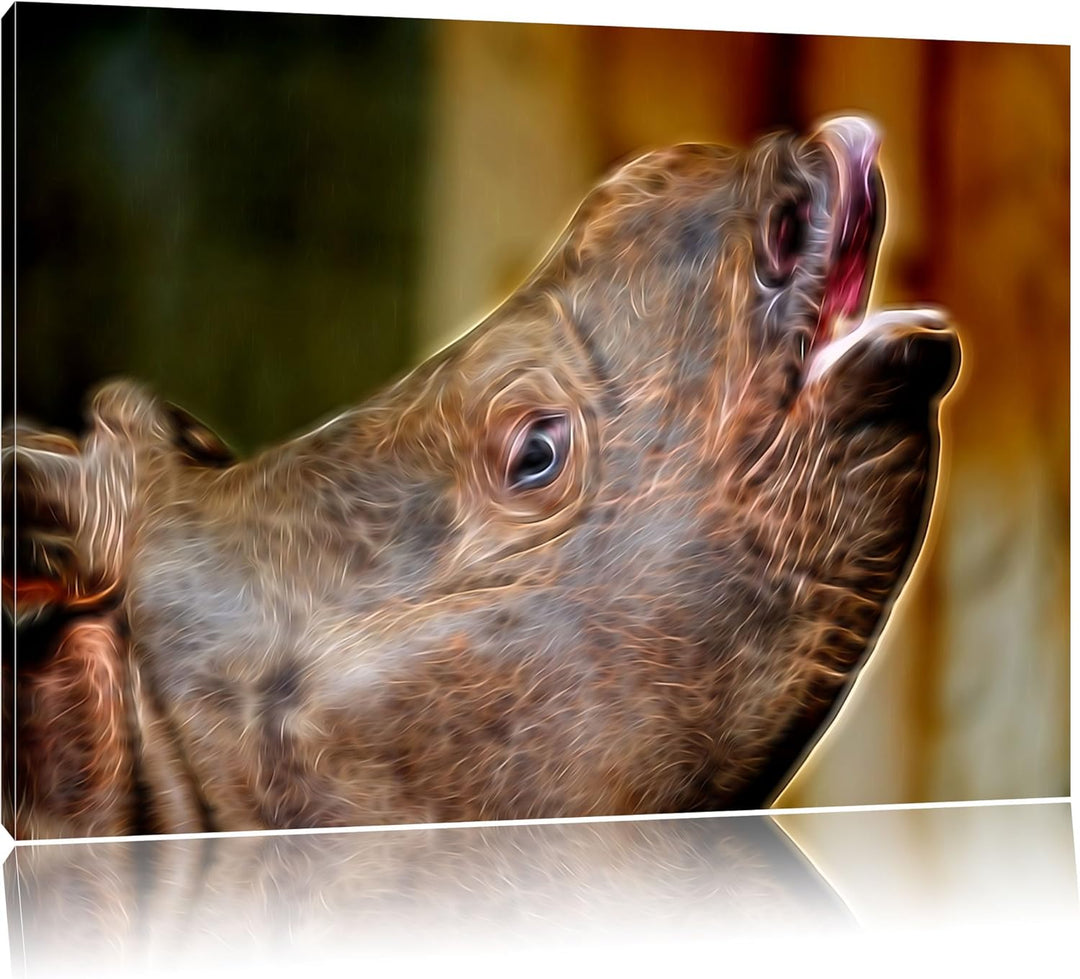 kleines Nashorn Deluxe Format: 100x70 cm auf Leinwand, XXL riesige Bilder fertig gerahmt mit Keilrah