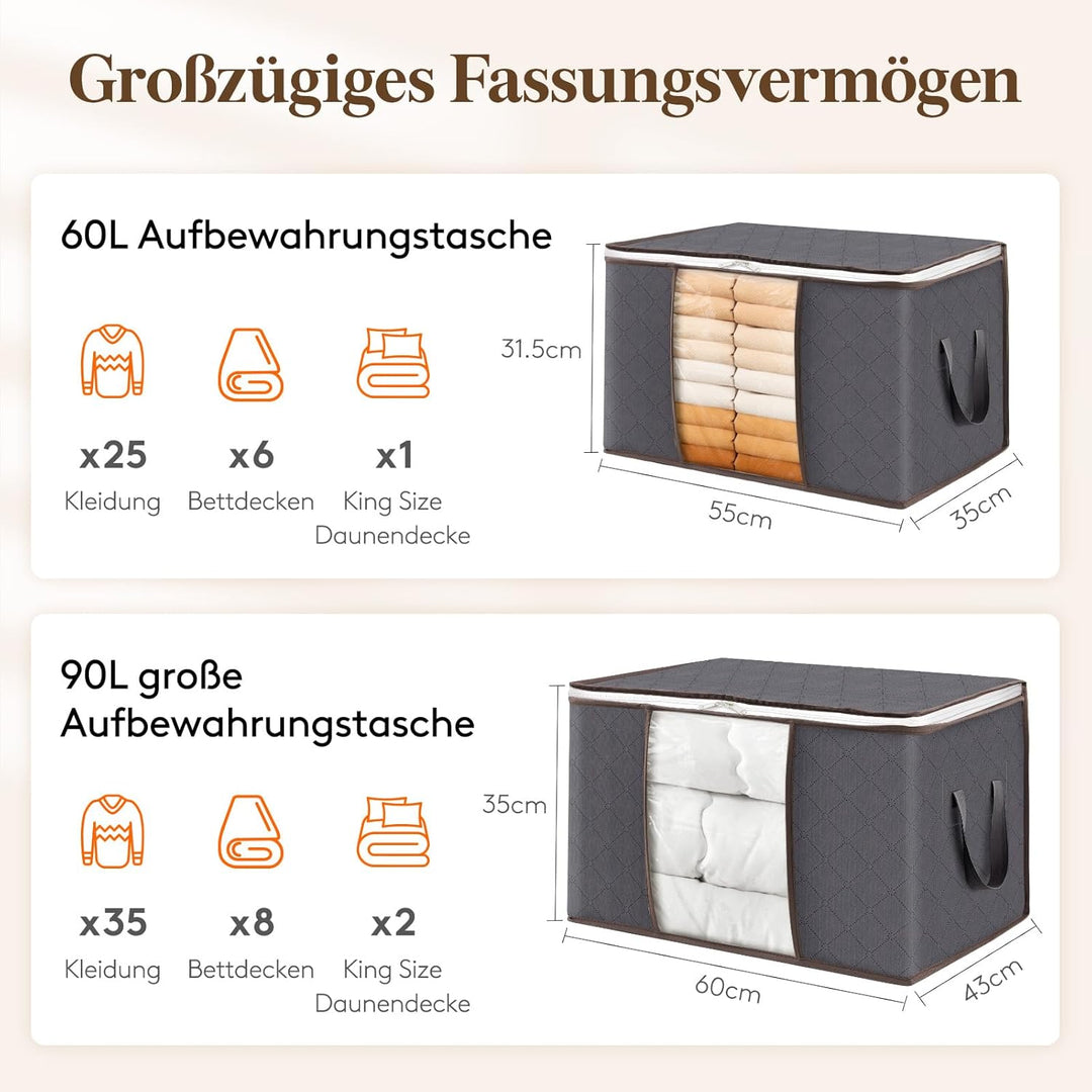 Lifewit 3 Stück Aufbewahrungstasche, Aufbewahrungsbox mit Deckel, Kleiderschrank Organizer Faltbare