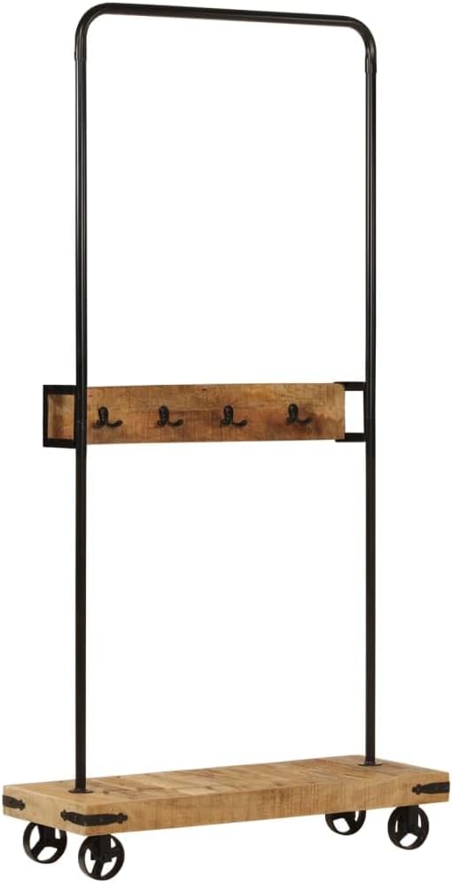 Hothingwell Kleiderständer, Mangoholz, 90 x 35 x 190 cm | Stabiler Eisenrahmen, 4 Doppelhaken, Kleid