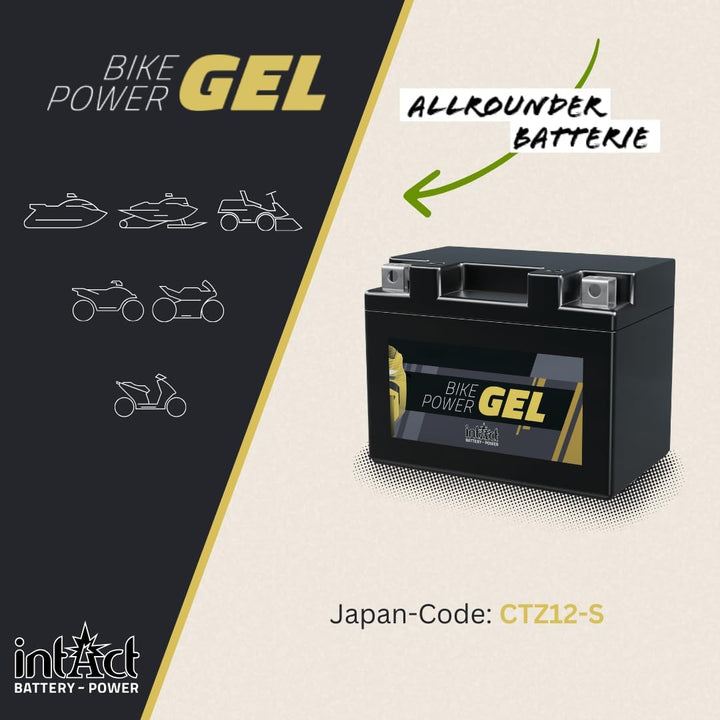 intAct - GEL MOTORRADBATTERIE | Batterie mit +30% Startleistung. Für Roller, Motorrad, Quad, Rasentr