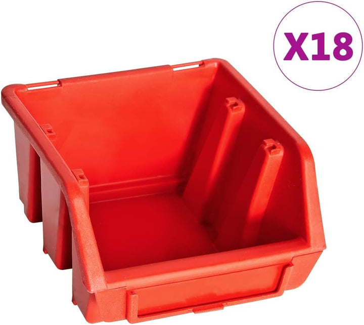 vidaXL Sichtlagerkasten Set 32 tlg., Sichtlagerbox mit Wandhalterung, Stapelbox mit 2 Werkstatt Wand