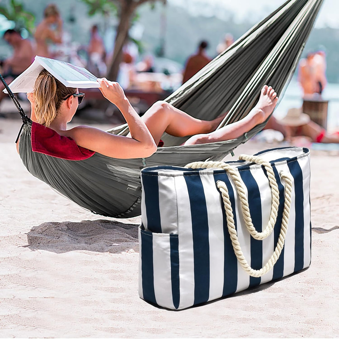 oscaurt Strandtasche Badetasche Wasserdicht Streifen Strandtasche XXL Familie mit Reissverschluss mi