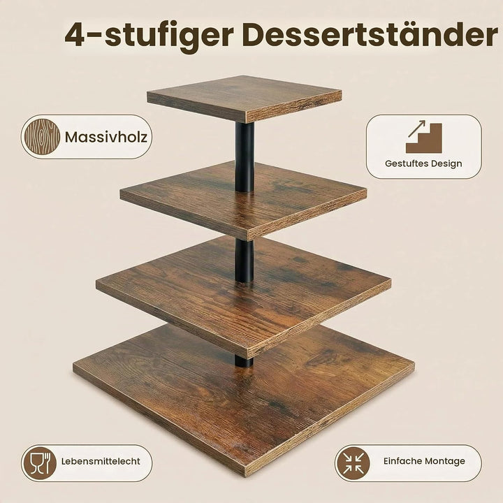 4-stöckige Etagere Holz Tortenständer | Cupcake Ständer & Servierständer für Desserts, Gebäck & Obst