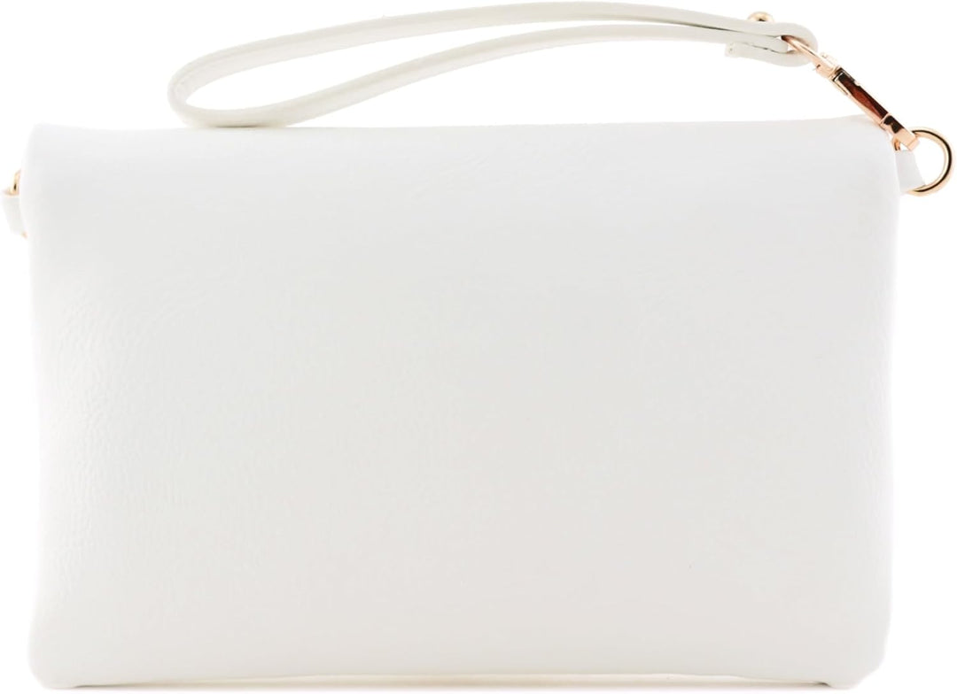 FashionPuzzle Umschlag Wristlet Clutch Umhängetasche mit Kettenriemen Weiss, Weiss