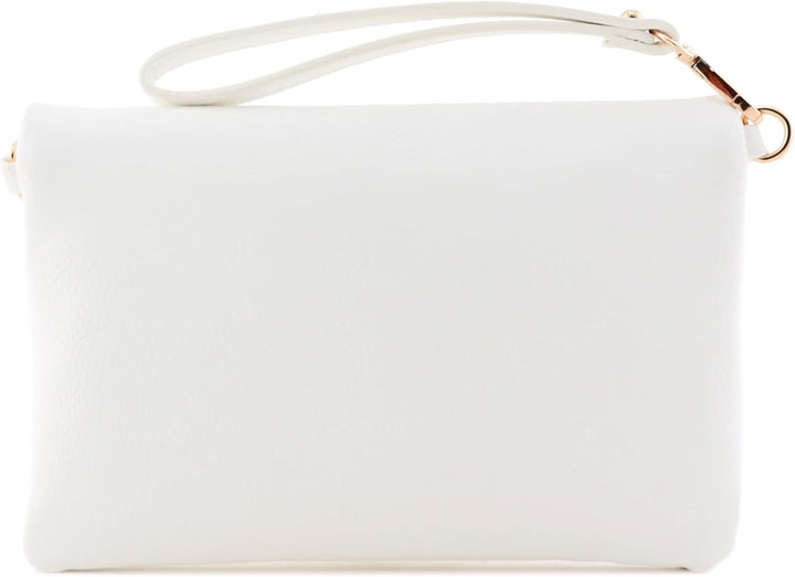 FashionPuzzle Umschlag Wristlet Clutch Umhängetasche mit Kettenriemen Weiss, Weiss