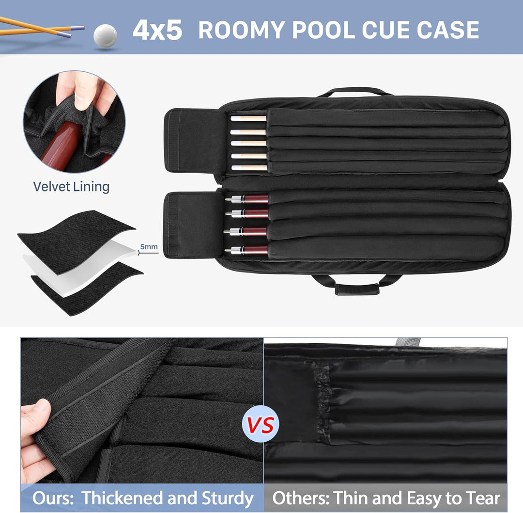 4x5 Pool Queue Koffer, Billard Stick Tragetasche für 4 Kolben und 6 Schäfte, weiche Pool Stick Tasch