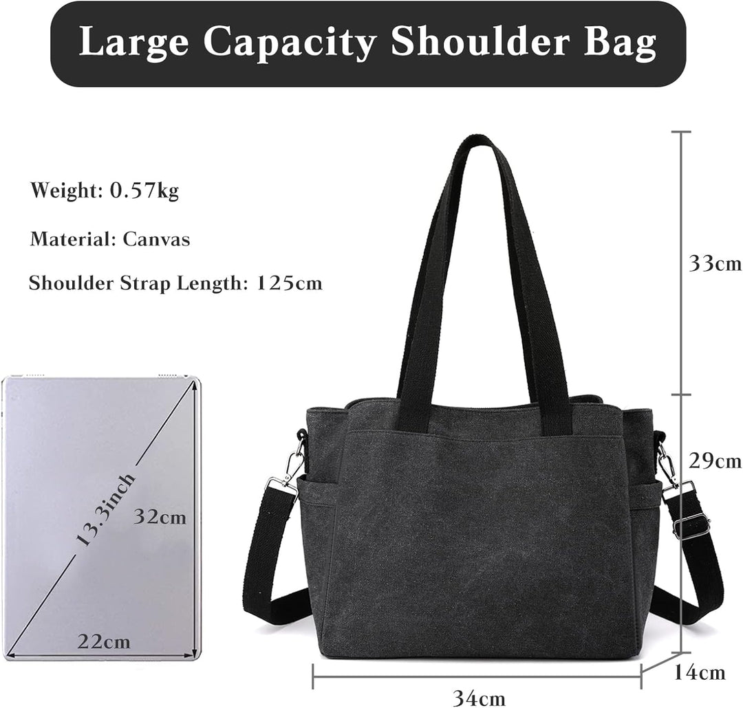 CORIOS Damen Schultertasche Canvas Handtasche Casual Tragetasche Grosse Kapazität Umhängetasche Mult