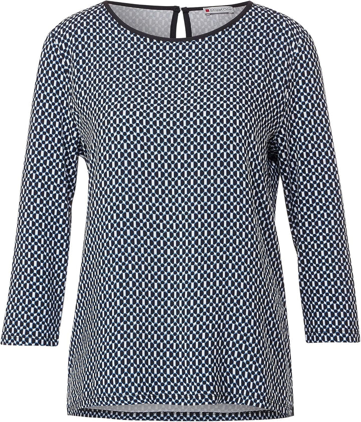 Street One Damen T-Shirt 3/4 Arm Bedruckt, Deep Blue