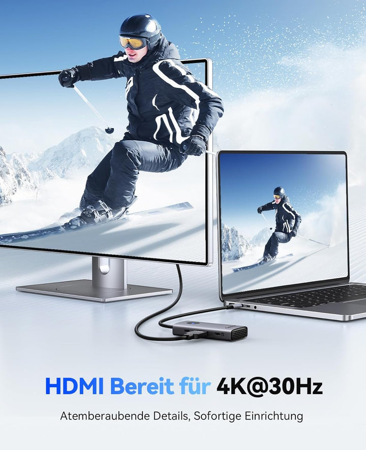 ORICO Docking Station, 6 in 1 USB C Hub Dock mit HDMI 4K+PD100W+4×USB3.0, USB 3.0 Hub Multiport Adap